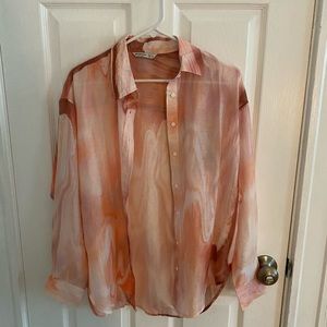 Sheer marble oversized button down